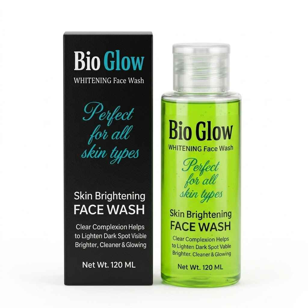 Bio Glow Skin Brightening Face Wash with black packaging box - 120ml whitening cleanser.webp
