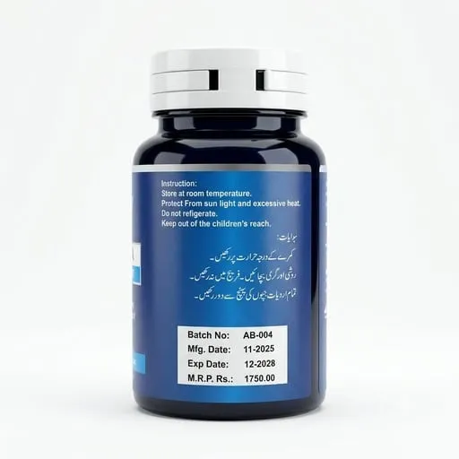 Revitum multivitamin and multimineral formula supplement bottle back label with storage instructions and batch details