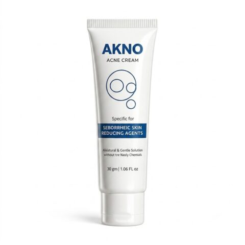 AKNO Acne Cream 30g tube for seborrheic skin and acne reduction, white skincare tube with blue branding.