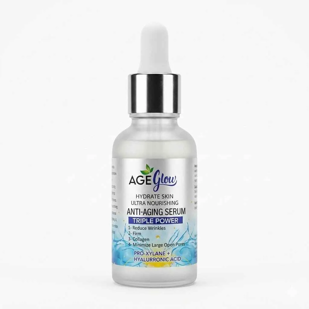 Age Glow anti-aging serum 30ml bottle with Pro-Xylane and Hyaluronic Acid