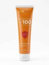 Orange Sunmac+ SPF 100 sunscreen tube with white cap, non-greasy water-resistant formula for face and body UV protection