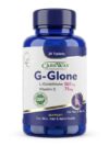 CareWay G Glone L-Glutathione 500mg and Vitamin C 75mg skin whitening supplement. Front view of a 30-tablet dark blue bottle highlighting fair skin, hair, and nails health support for men and women.